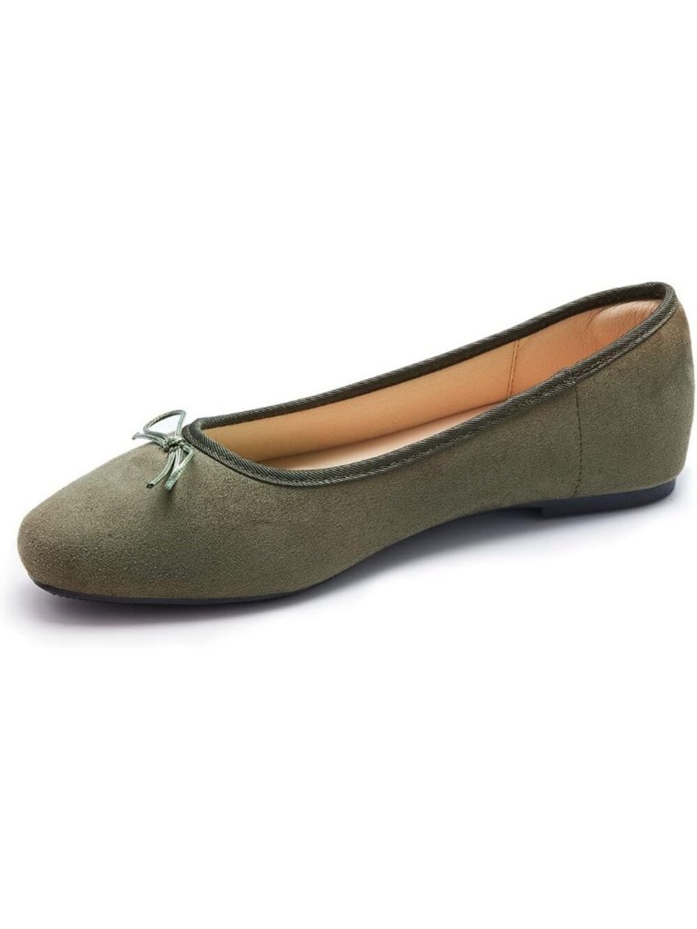 Women's A Olive Green Round Toe Ballet Flats Comfortable Bow Casual Dressy Shoes - Picture 4 of 7